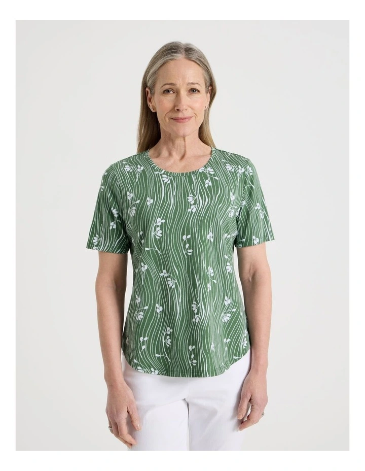 Wardrobe Staple Short Sleeve Tee in Green/White Wavy Stripe/Floral Print image 5