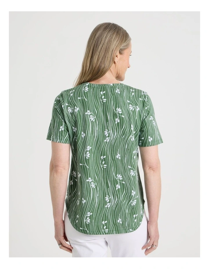Wardrobe Staple Short Sleeve Tee in Green/White Wavy Stripe/Floral Print image 6