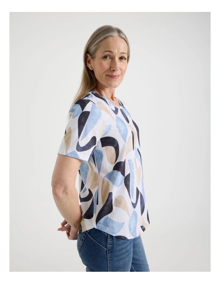 Wardrobe Staple Short Sleeve Tee in White/Blues Large Abstract Print image 1