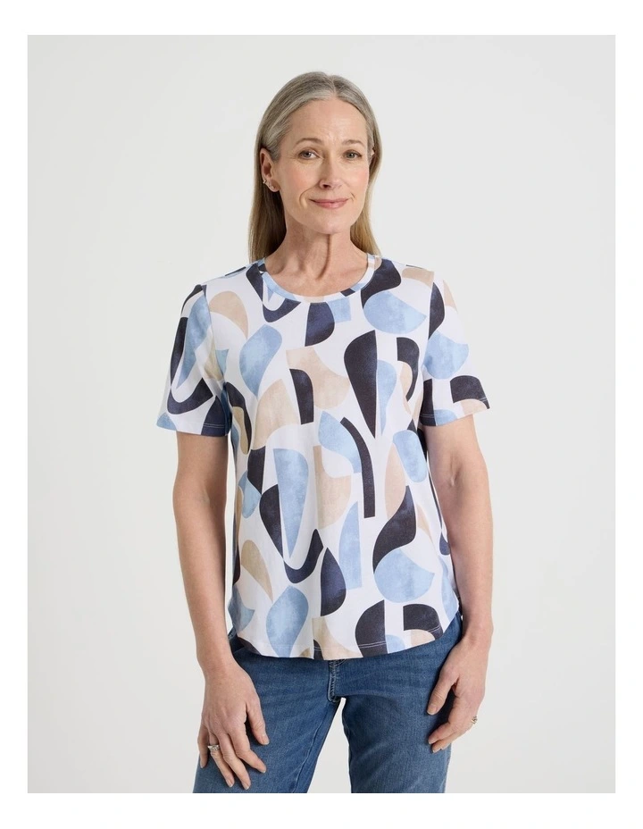 Wardrobe Staple Short Sleeve Tee in White/Blues Large Abstract Print image 3