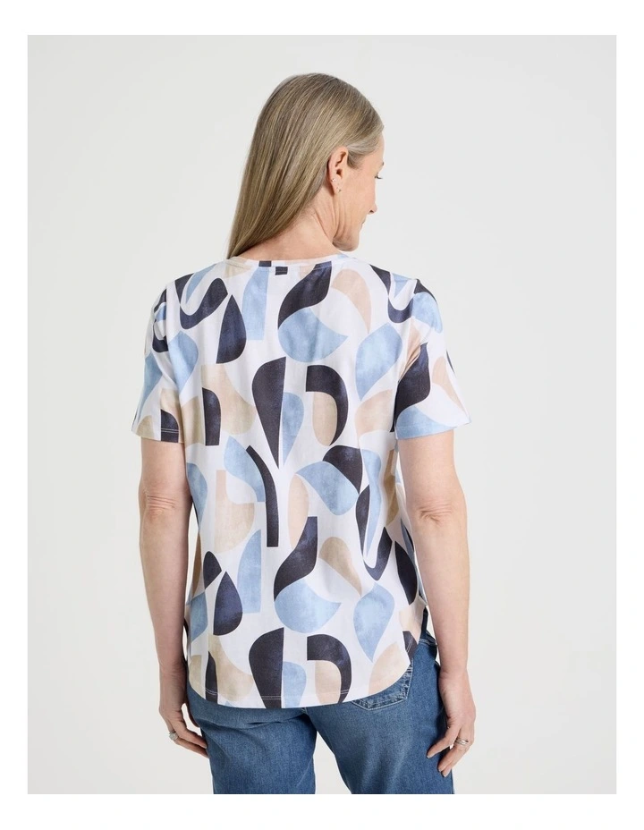 Wardrobe Staple Short Sleeve Tee in White/Blues Large Abstract Print image 6