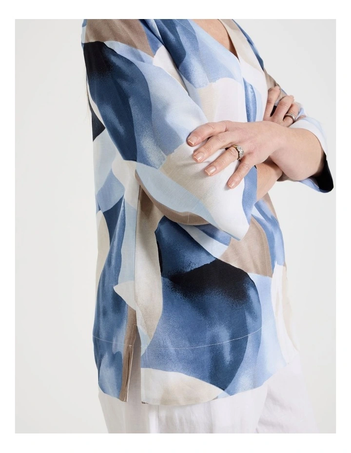 Long Sleeve V-Neck Tunic in Blues Sweeping Abstract Print image 5