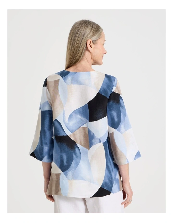 Long Sleeve V-Neck Tunic in Blues Sweeping Abstract Print image 6