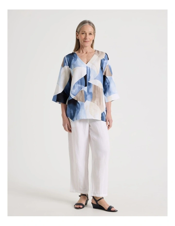 Long Sleeve V-Neck Tunic in Blues Sweeping Abstract Print image 7