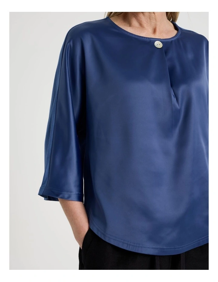 Satin Front Short Magyar Sleeve Mixed Media Tee in Slate image 2