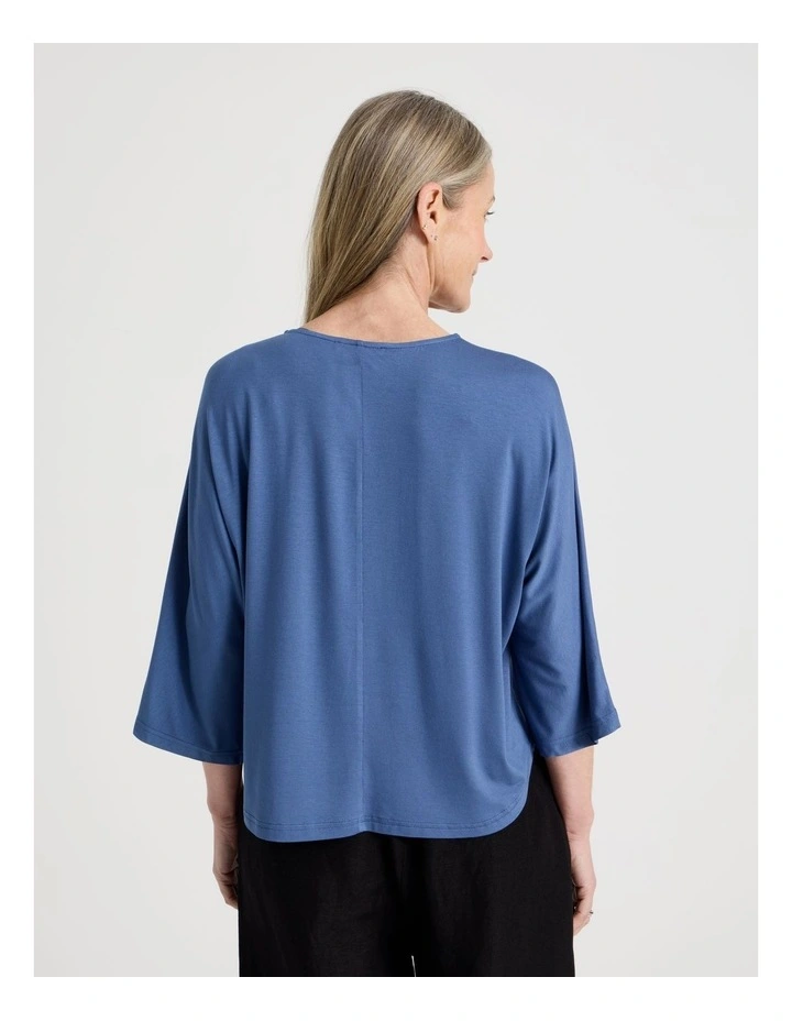 Satin Front Short Magyar Sleeve Mixed Media Tee in Slate image 6