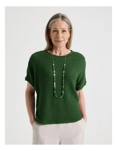 Extended Short Sleeve Tee with Curved Hem in Leaf Green