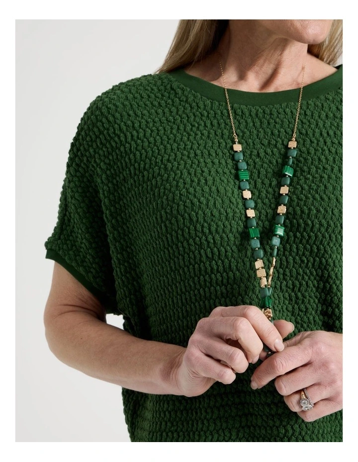 Extended Short Sleeve Tee with Curved Hem in Leaf Green image 3