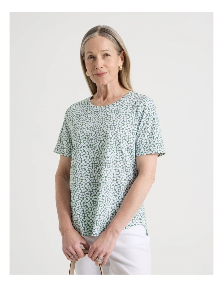 Petites Wardrobe Staple Short Sleeve Tee in White/Blue/Green Min Geo Floral image 1