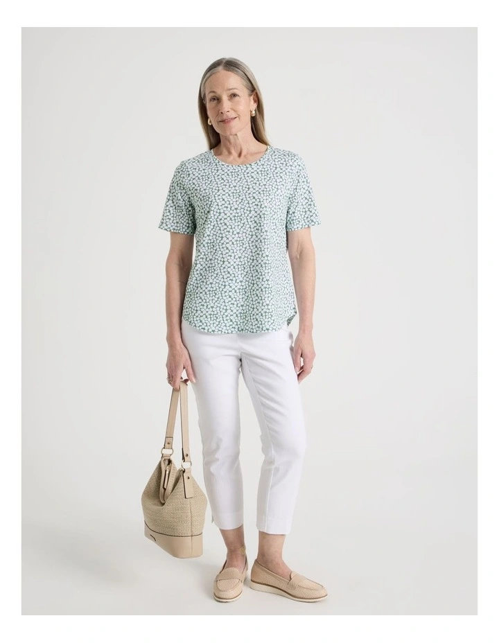 Petites Wardrobe Staple Short Sleeve Tee in White/Blue/Green Min Geo Floral image 2