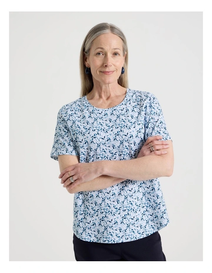 Petites Wardrobe Staple Short Sleeve Tee in Blues/Navy Ditsy Floral image 1