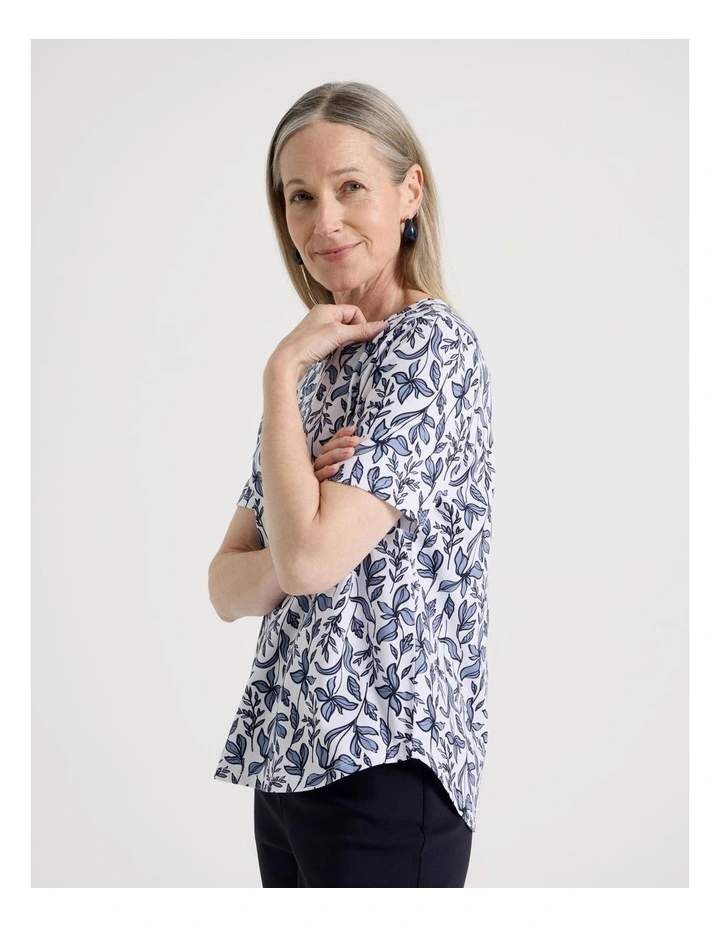 Petites Wardrobe Staple Short Sleeve Tee in White With Navy/Blue Floral image 1