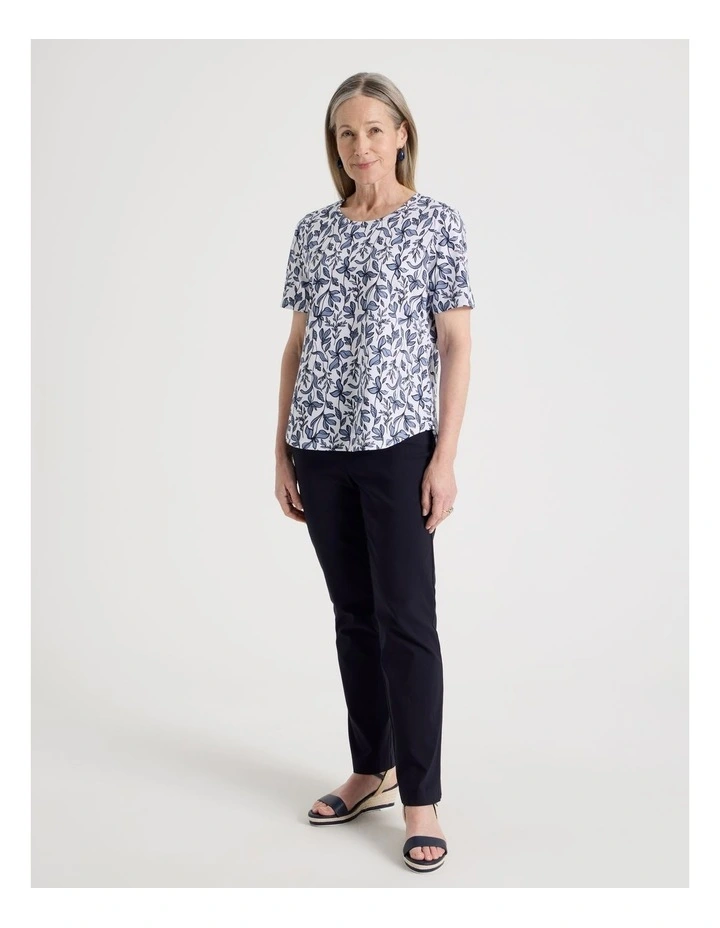 Petites Wardrobe Staple Short Sleeve Tee in White With Navy/Blue Floral image 2