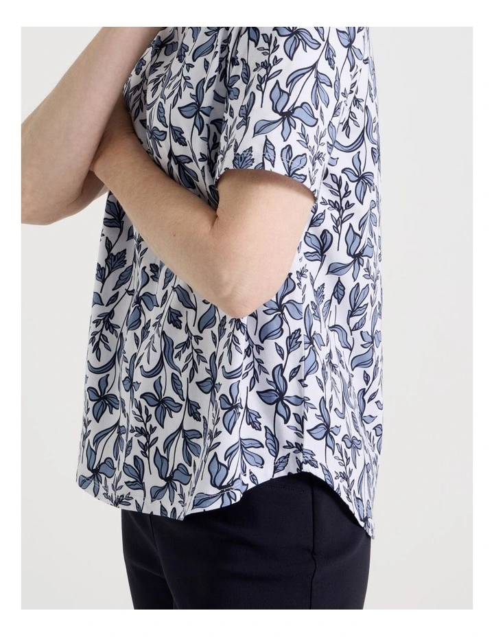 Petites Wardrobe Staple Short Sleeve Tee in White With Navy/Blue Floral image 4