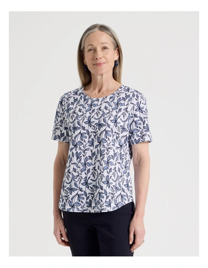 Petites Wardrobe Staple Short Sleeve Tee in White With Navy/Blue Floral image 5
