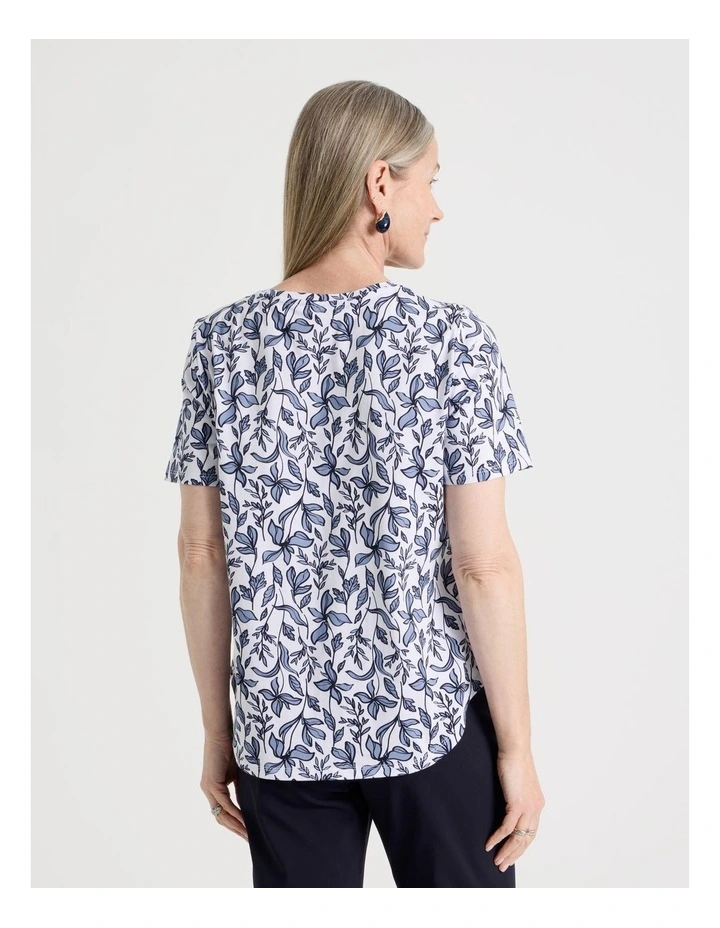 Petites Wardrobe Staple Short Sleeve Tee in White With Navy/Blue Floral image 6