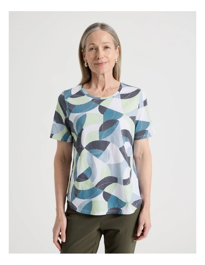 Petites Wardrobe Staple Short Sleeve Tee in Blue/Mint/Teal/White Large Abstract image 1
