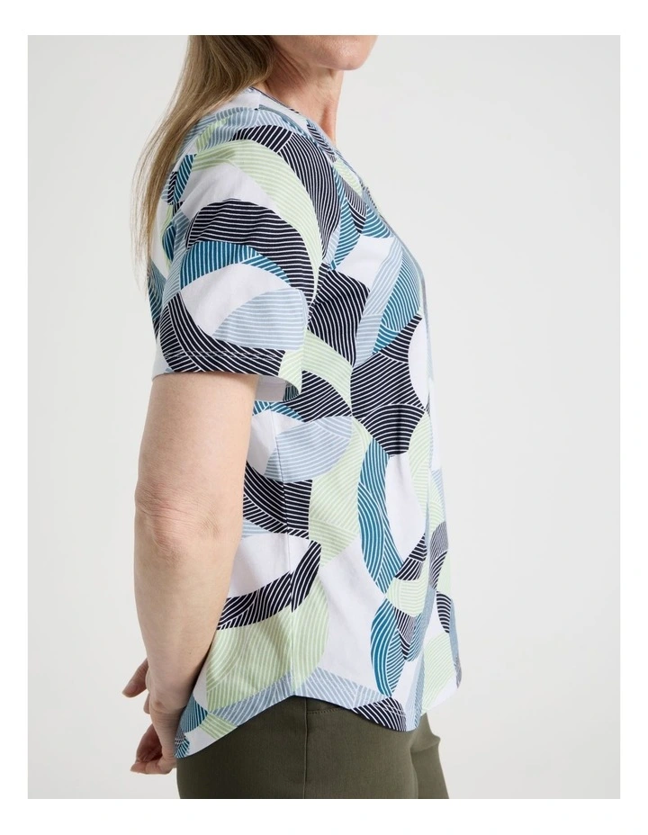Petites Wardrobe Staple Short Sleeve Tee in Blue/Mint/Teal/White Large Abstract image 3