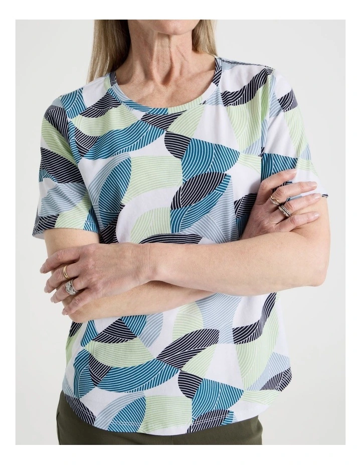 Petites Wardrobe Staple Short Sleeve Tee in Blue/Mint/Teal/White Large Abstract image 4