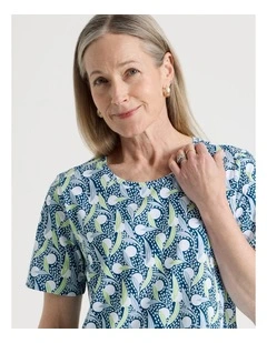 Petites Wardrobe Staple Short Sleeve Tee in Teal/Mint/White Spot