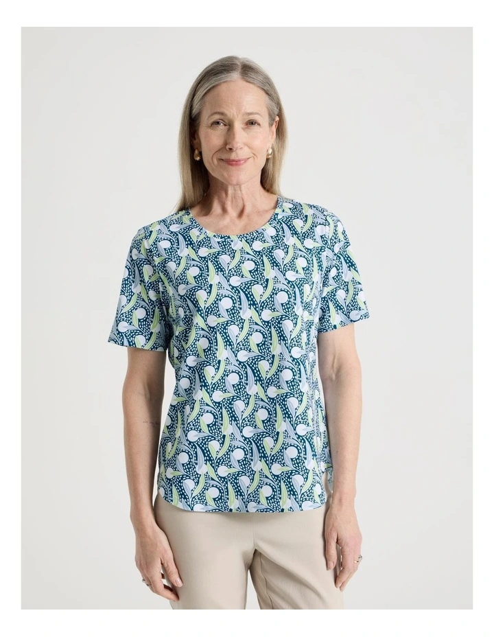 Petites Wardrobe Staple Short Sleeve Tee in Teal/Mint/White Spot image 3