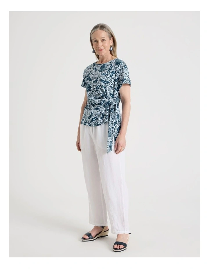 Petites Tie Side Short Sleeve Tee in Teal/White Floral image 2