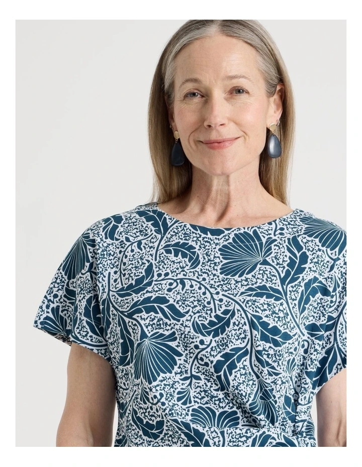 Petites Tie Side Short Sleeve Tee in Teal/White Floral image 3