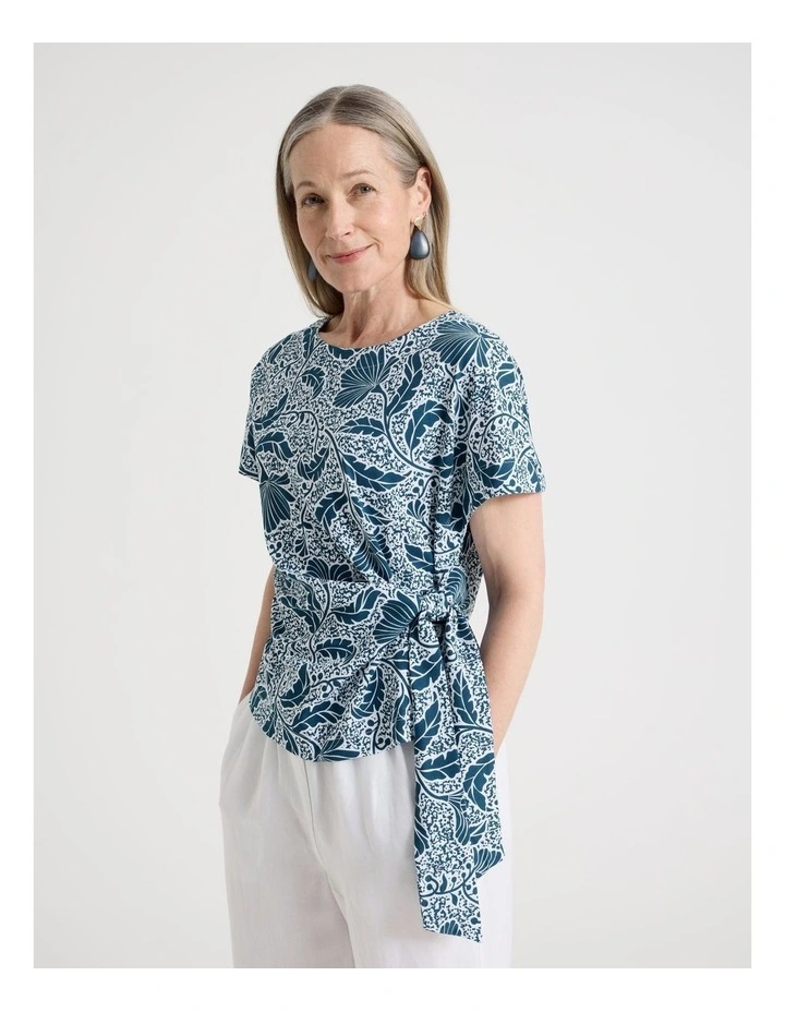 Petites Tie Side Short Sleeve Tee in Teal/White Floral image 4