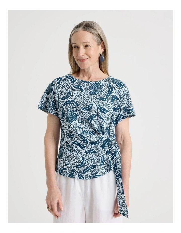 Petites Tie Side Short Sleeve Tee in Teal/White Floral image 5