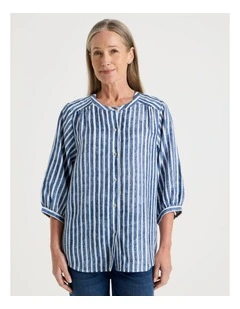 Stand Collar Full Sleeve Shirt in Blue Stripe