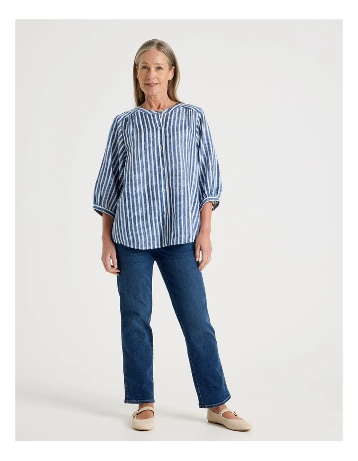 Stand Collar Full Sleeve Shirt in Blue Stripe image 2