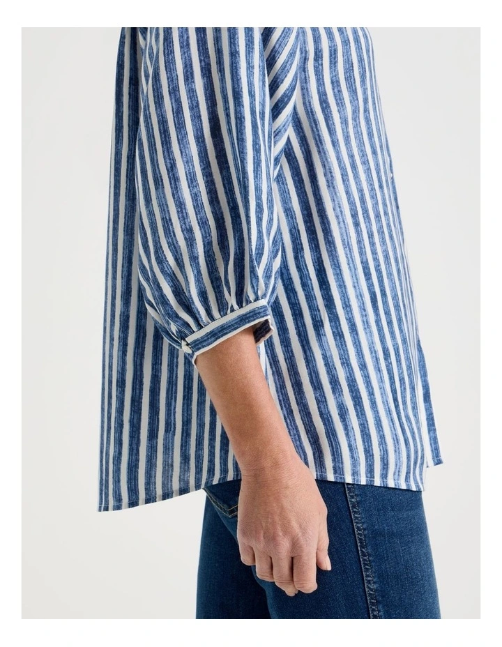 Stand Collar Full Sleeve Shirt in Blue Stripe image 4