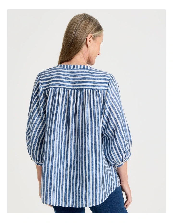 Stand Collar Full Sleeve Shirt in Blue Stripe image 5