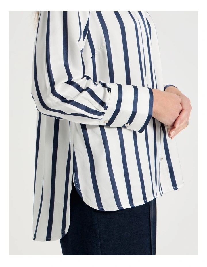 Long Sleeve Button Up Shirt in Ivory/Navy Stripe image 4