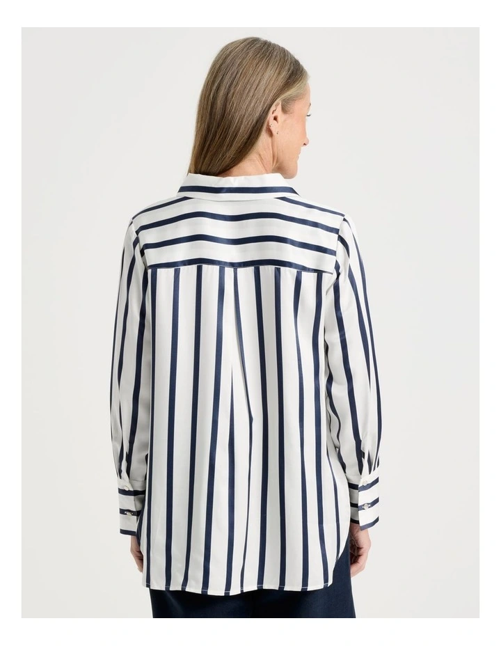 Long Sleeve Button Up Shirt in Ivory/Navy Stripe image 5
