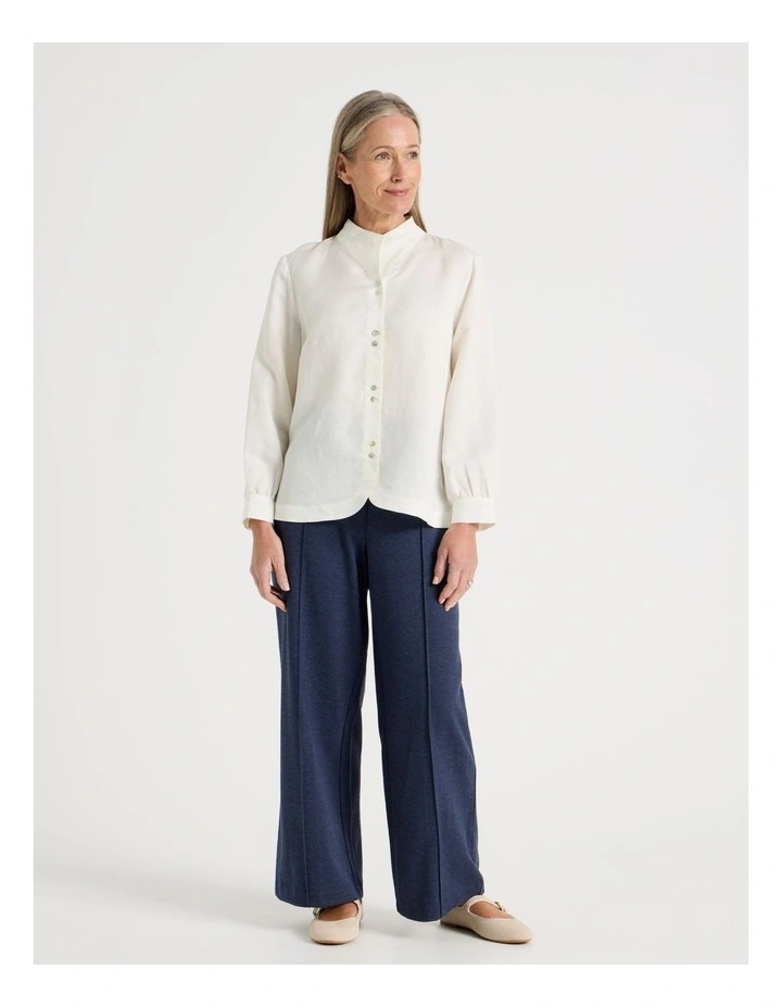 Stand Collar Long Sleeve Shirt With Gathering At Cuff in Ivory image 3