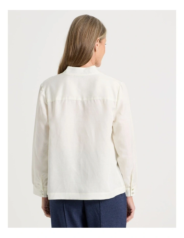 Stand Collar Long Sleeve Shirt With Gathering At Cuff in Ivory image 5