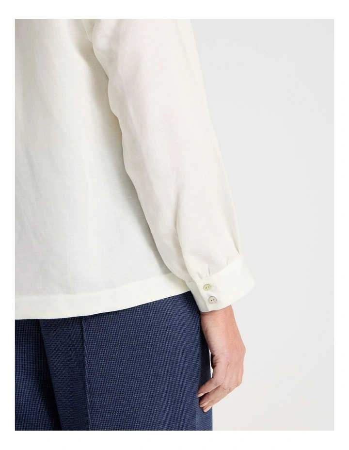 Stand Collar Long Sleeve Shirt With Gathering At Cuff in Ivory image 6