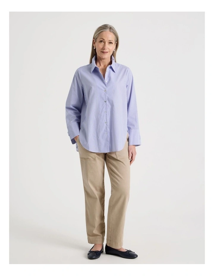 Stand Collar Long Sleeve Shirt With Forward Seams in Cobalt/White image 2