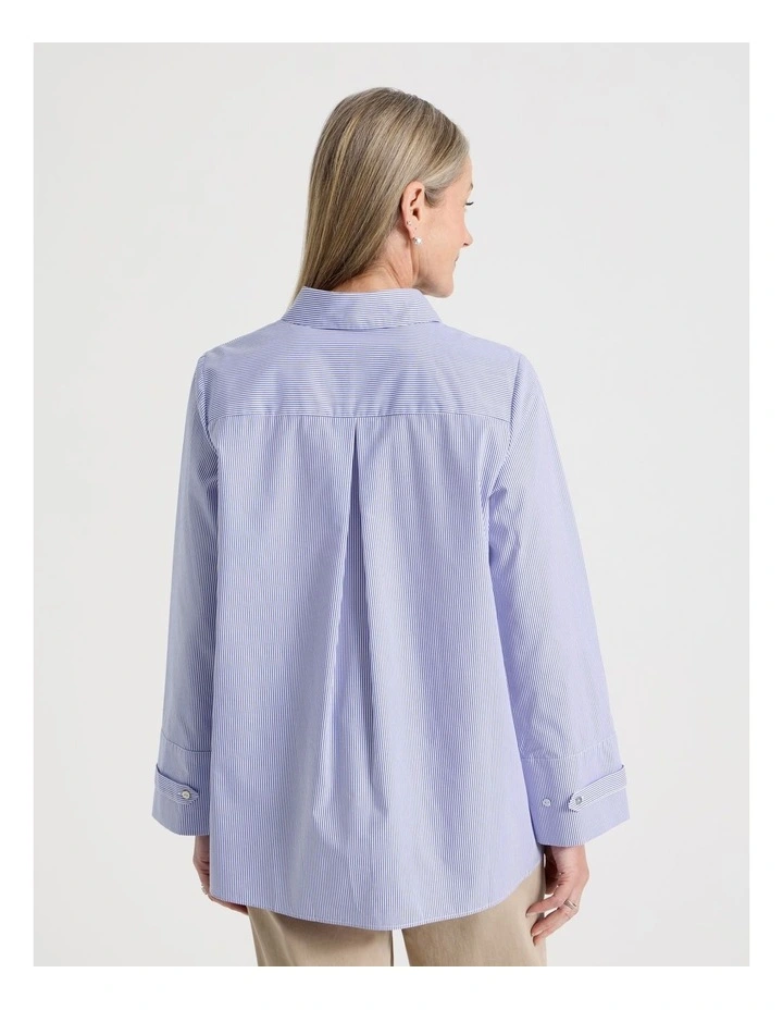 Stand Collar Long Sleeve Shirt With Forward Seams in Cobalt/White image 5