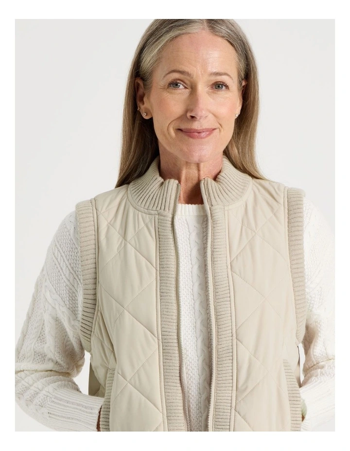 Quilted Vest With Chunky Ribs in Stone image 3