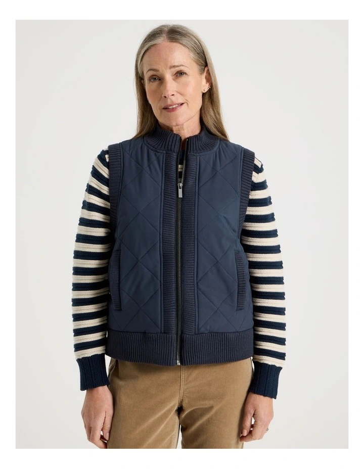 Quilted Vest With Chunky Ribs in Navy image 1