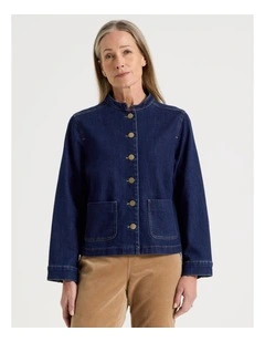 Stand Collar Denim Jacket in indigo