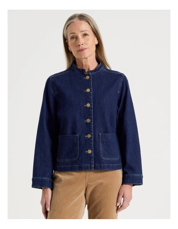 Stand Collar Denim Jacket in indigo image 1