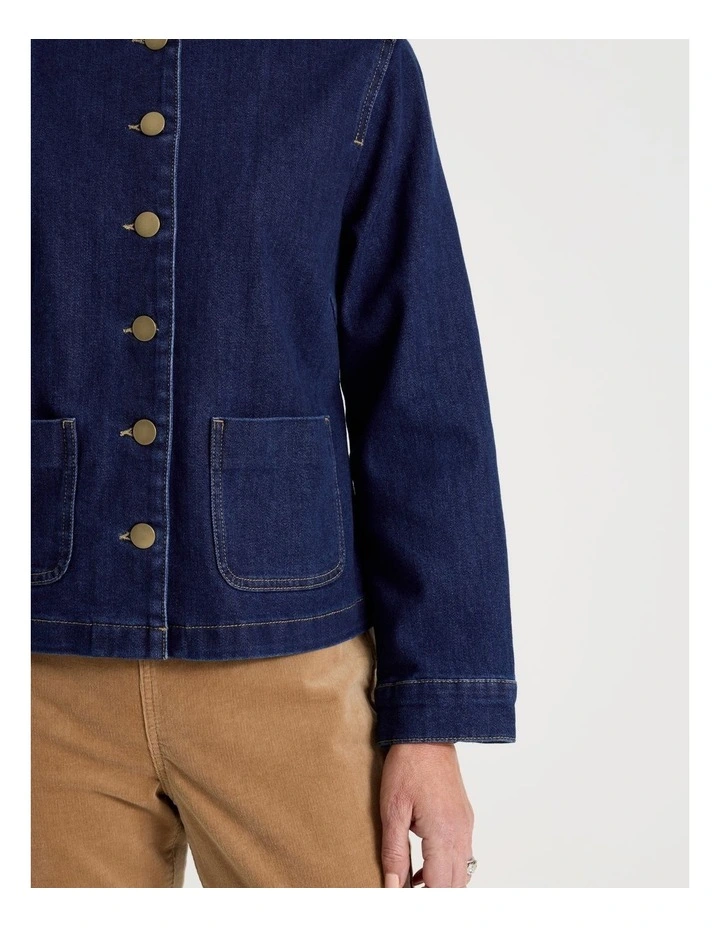 Stand Collar Denim Jacket in indigo image 3