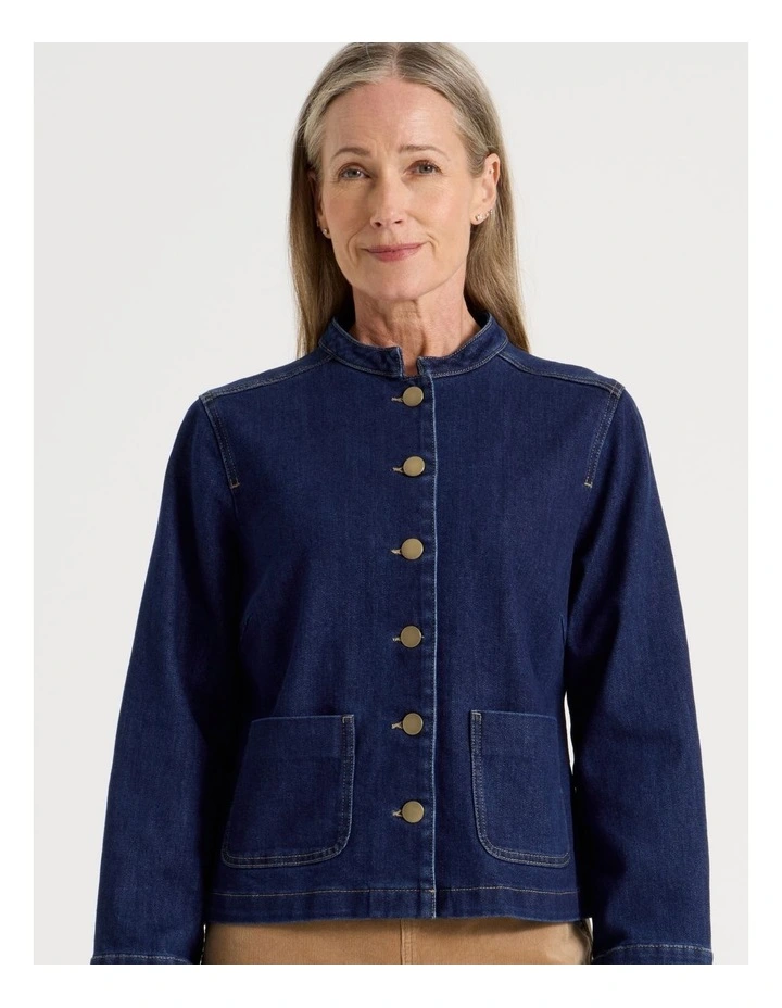Stand Collar Denim Jacket in indigo image 4