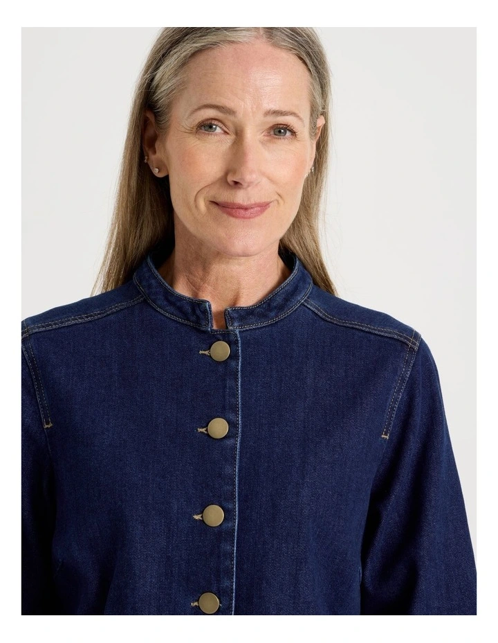 Stand Collar Denim Jacket in indigo image 5
