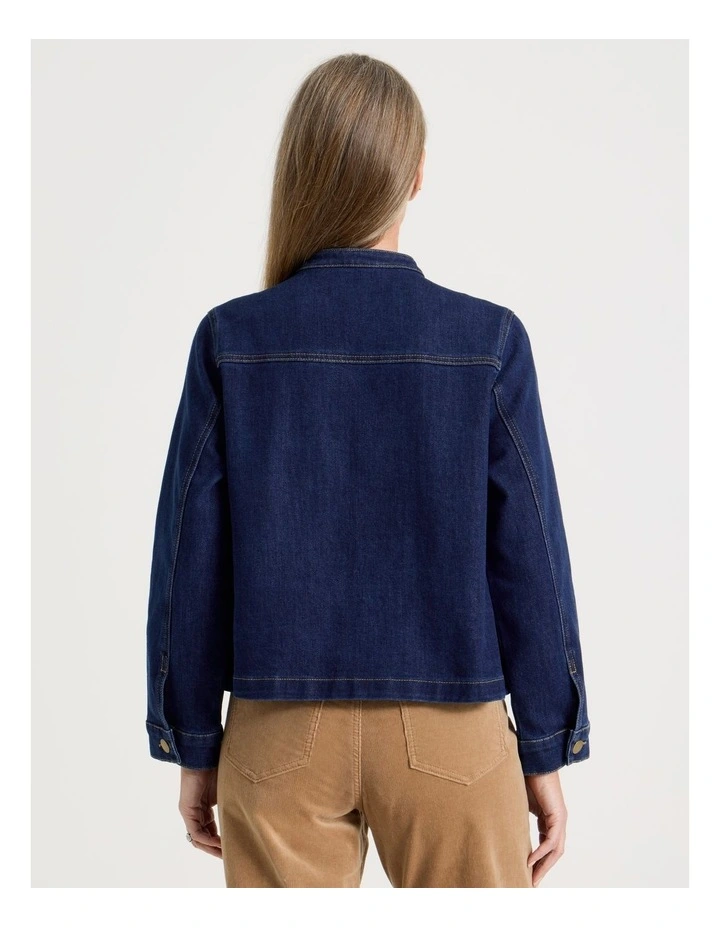 Stand Collar Denim Jacket in indigo image 6