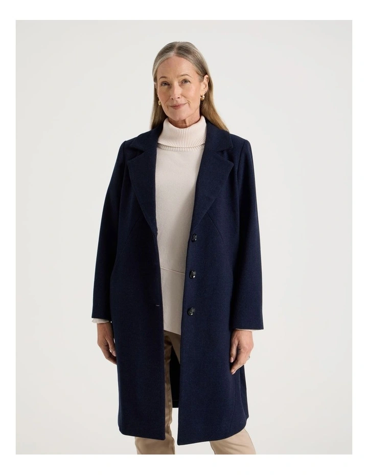 Rever Collar Coat With Diagonal Seams in Navy image 2