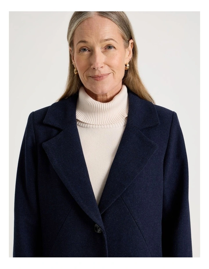 Rever Collar Coat With Diagonal Seams in Navy image 3